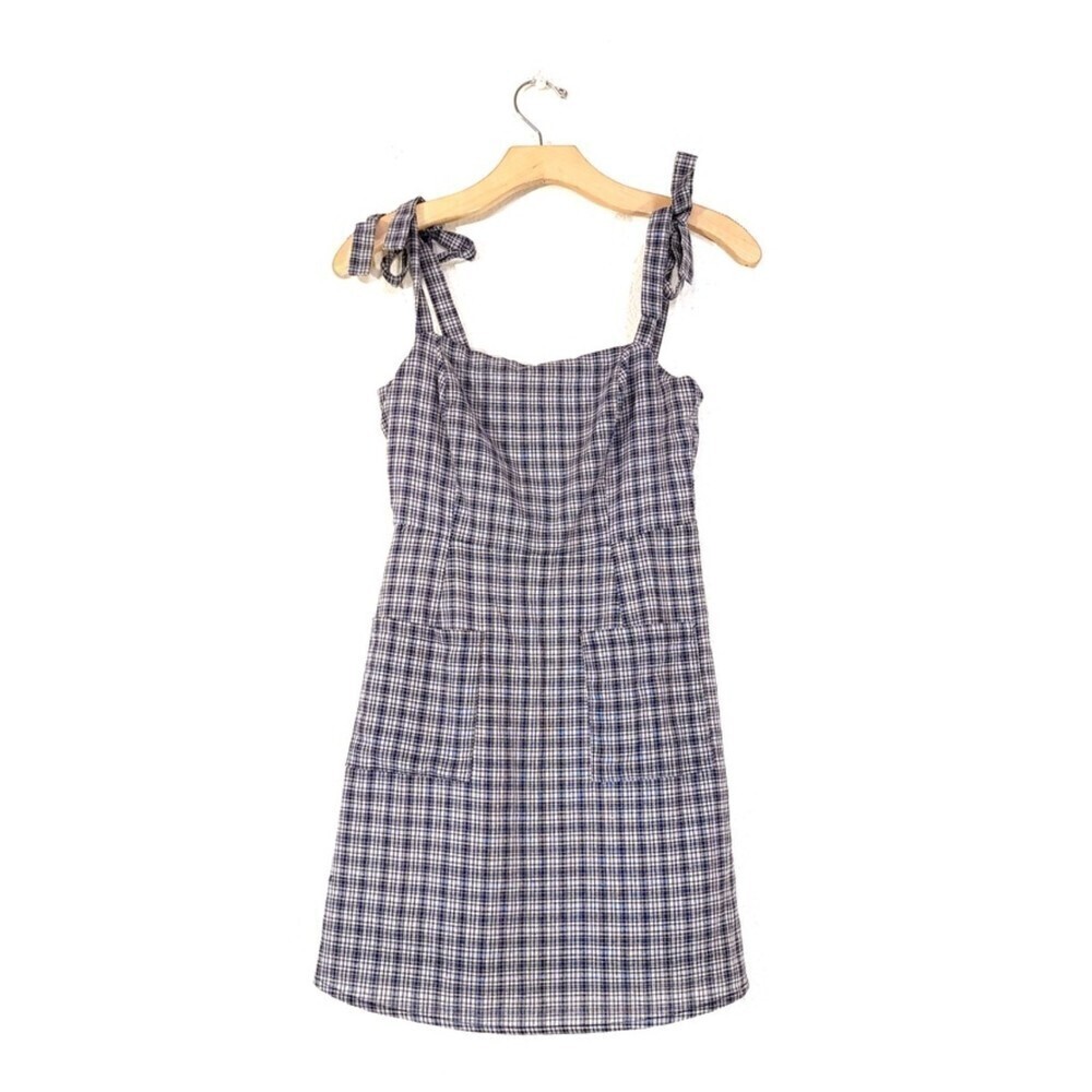 URBAN OUTFITTERS 90's Plaid Tie-Shoulder Mini Dress Boho Cottagecore Womens XS